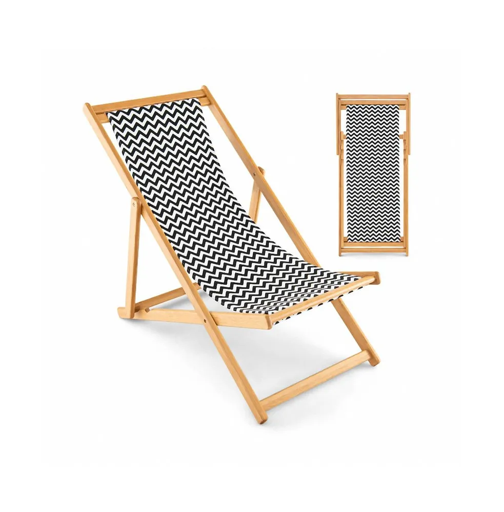 Vebreda Folding Bamboo Sling Chair with Adjustable Backrest and Canvas