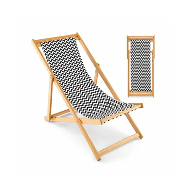 Folding Bamboo Sling Chair with Adjustable Backrest and Canvas-Natural