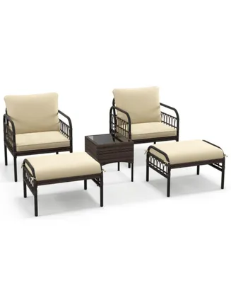 Sugift 5 Piece Patio Conversation Set with Ottomans and Coffee Table