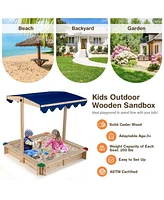 Kids Wooden Sandbox with Height Adjustable and Rotatable Canopy Outdoor Playset