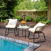 Sugift 3-Piece Patio Bistro Set with 2 Rattan Chairs and Square Glass Coffee Table