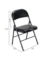 4 Pack Vinyl Folding Chair with Foam Seat, Black
