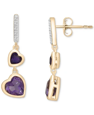 Amethyst (1/3 ct. t.w.), Rose de France Amethyst (7/8 ct. t.w.) & Diamond Accent Heart Drop Earrings in 14k Gold-Plated Sterling Silver