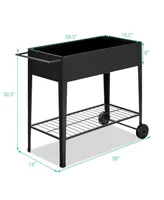 Raised Garden Bed Elevated Planter Box on Wheels Steel Planter with Shelf-Black