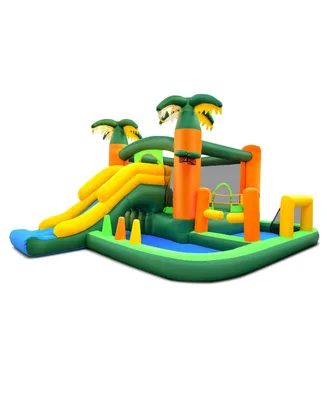 8-in-1 Tropical Inflatable Bounce Castle with 2 Ball Pits Slide and Tunnel Without Blower
