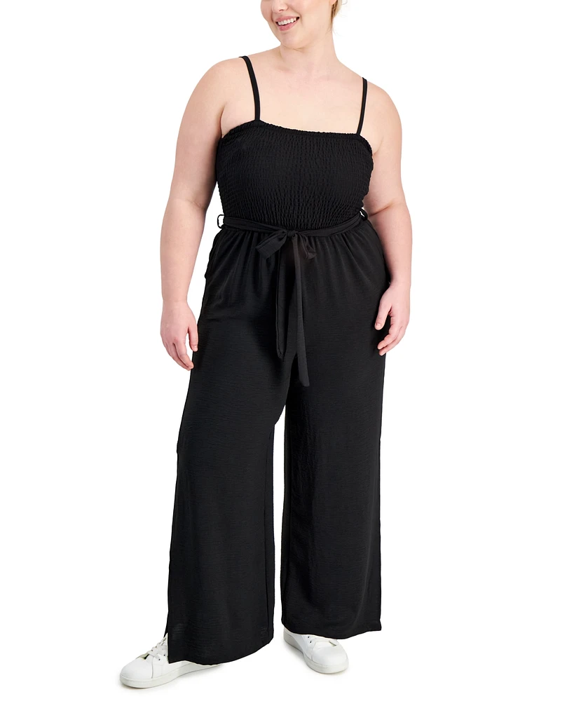 Full Circle Trends Trendy Plus Smocked Spaghetti-Strap Jumpsuit