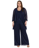 R & M Richards Plus 3-Pc. Waterfall Jacket, Glitter Top Wide-Leg Pants Set