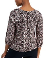 Ak Anne Klein Petite 3/4-Sleeve Animal-Print Peasant Top