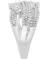 Effy Diamond Baguette & Round Multirow Crossover Statement Ring (1 ct. t.w.) in 14k White Gold