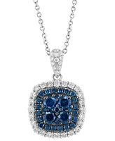 Effy Blue Diamond (5/8 ct. t.w.) & White Diamond (3/8 ct. t.w.) Halo 18" Pendant Necklace in 14k White Gold