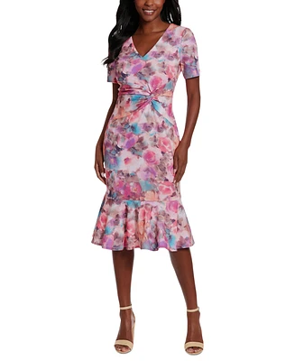 London Times Petite Twisted Floral Fit & Flare Dress