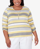 Alfred Dunner Plus Size Charleston Striped Top with Side Ruching