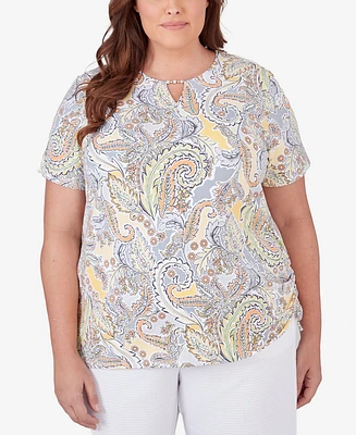 Alfred Dunner Plus Charleston Paisley Top with Side Ruching
