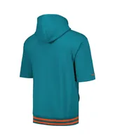 Men's Mitchell & Ness Aqua Miami Dolphins Pre-Game Short Sleeve Pullover Hoodie