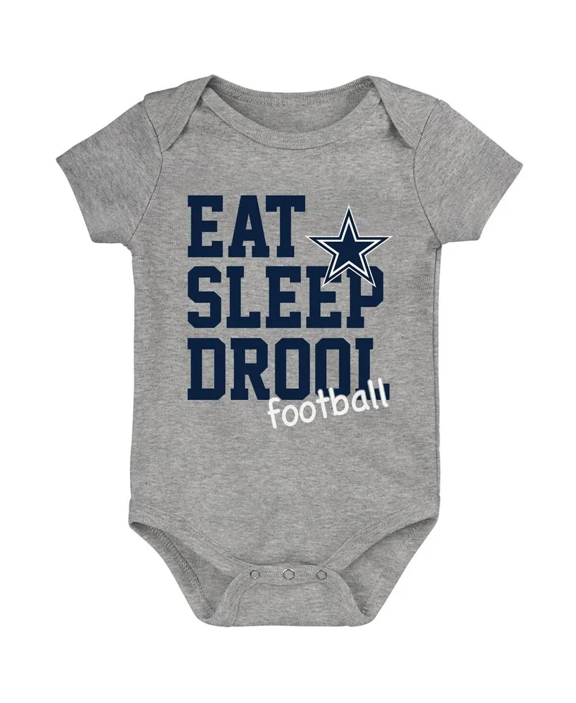 Baby Boys and Girls Navy, Royal, Heather Gray Dallas Cowboys Three-Pack Eat, Sleep Drool Retro Bodysuit Set