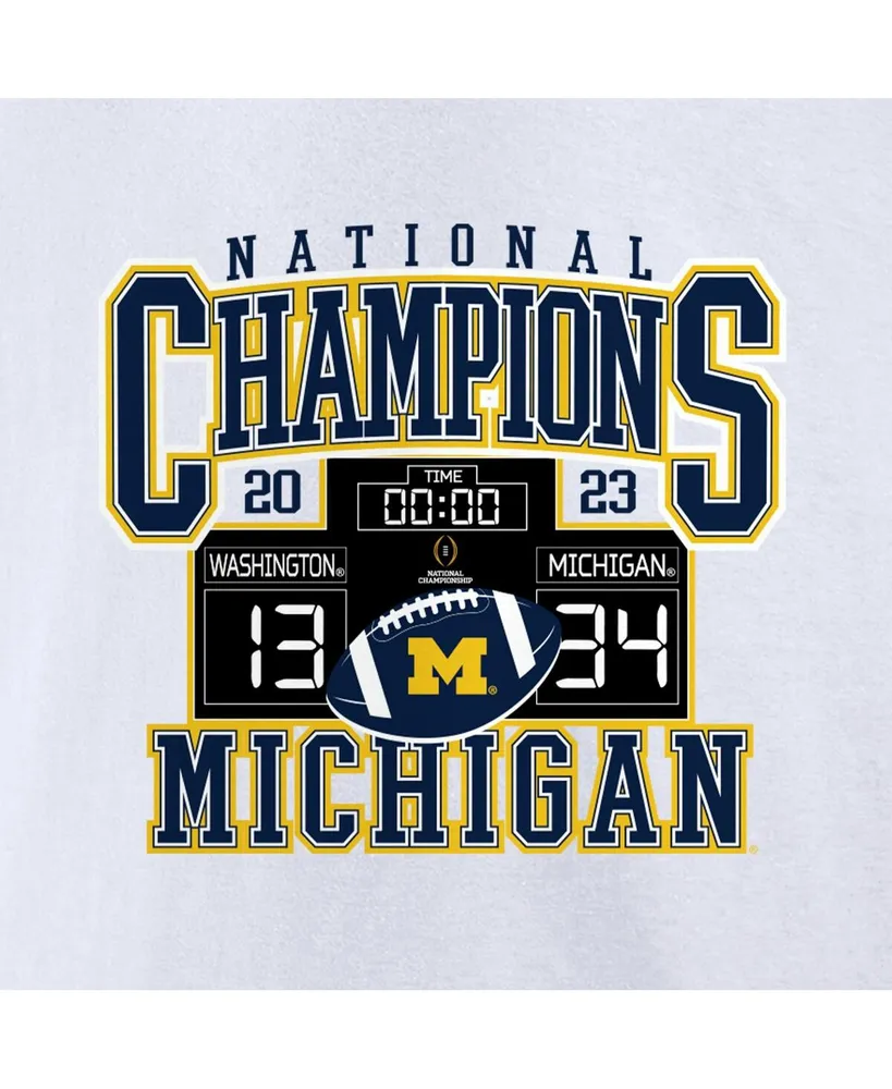Men's Fanatics White Michigan Wolverines College Football Playoff 2023 National Champions Scoreboard T-shirt
