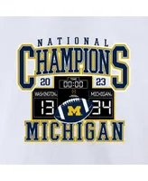 Men's Fanatics White Michigan Wolverines College Football Playoff 2023 National Champions Scoreboard T-shirt