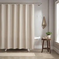 Arkwright Home Host & Raindrop Stripe Textured Shower Curtain Set with 12 Metal Rolling Rings, Weighted Hem, Rust