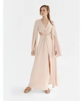 Nana'S Women's Summer maxi gown with front cut outs, V neck and long sleeves