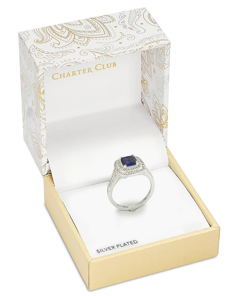 Charter Club Silver-Tone Pave & Color Crystal Square Halo Ring, Created for Macy's