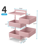 4 Tier Metal Utility Cart with Lockable Wheels, Rotating Shelf Household Organization Rack Corner