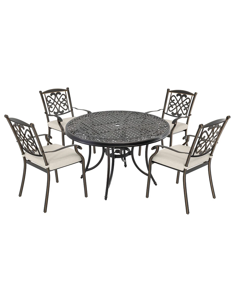 Mondawe 5-Piece Aluminum Outdoor Patio Dining Set with Cushion, Beige