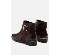 Frothy Buckled Ankle Boots With Croc Detail