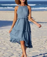 Women's Slate Smocked & Ruffled Dress