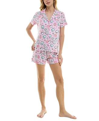 Derek Heart Women's 2-Pc. Printed Short Pajamas Set