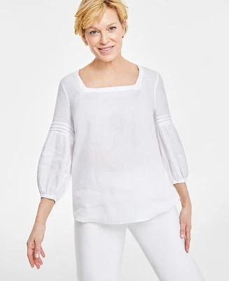 Charter Club Women's 100% Linen Woven Square-Neck Top, Created for Macy's