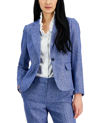 Anne Klein Women's Linen-Blend Cross-Dyed Single-Button Blazer