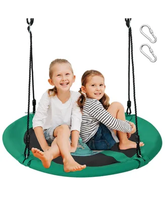 40 Inches Saucer Tree Swing Round with Adjustable Ropes and Carabiners-Green