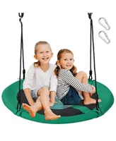 40 Inches Saucer Tree Swing Round with Adjustable Ropes and Carabiners-Green