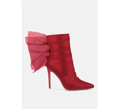 Womens princess organza wrapped style heeled ankle boots