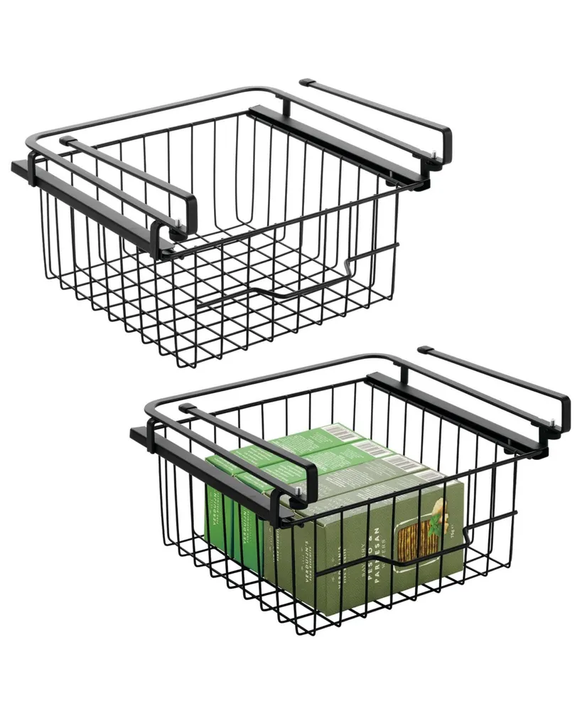mDesign Compact Hanging Pullout Drawer Basket - Shelf Organizer - 2 Pack - Black