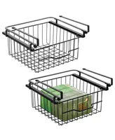 mDesign Compact Hanging Pullout Drawer Basket - Shelf Organizer - 2 Pack - Black