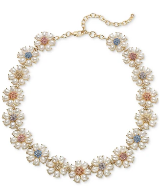 On 34th Gold-Tone Color Pave & Imitation Pearl Flower All-Around Collar Necklace, 17" + 3" extender, Created for Macy's