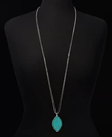 Style & Co Oval Stone Double Chain Pendant Necklace, 38" + 3" extender, Created for Macy's