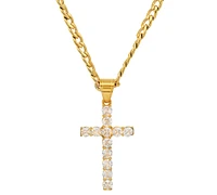 Steeltime Men's Stainless Steel Crystal Cross 24" Pendant Necklace