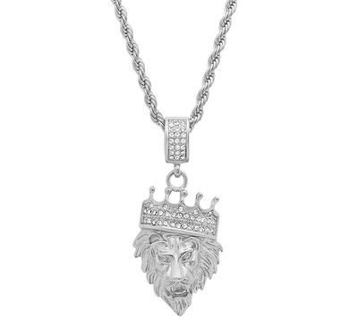 Steeltime Men's Stainless Steel Simulated Diamond Crowned Lion's Head 30" Pendant Necklace