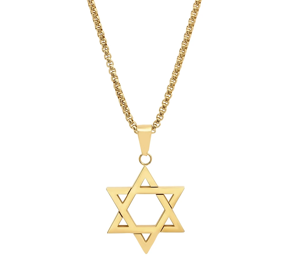 Steeltime Men's 18k Gold-Plated Stainless Steel Star of David 24" Pendant Necklace