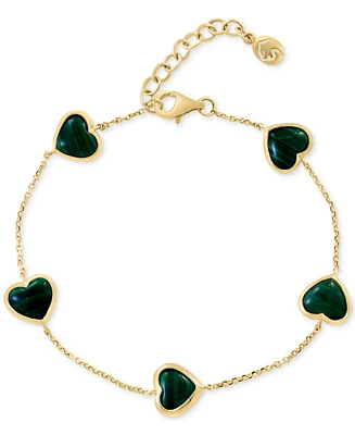 Effy Malachite Heart Station Chain Link Bracelet in 14k Gold
