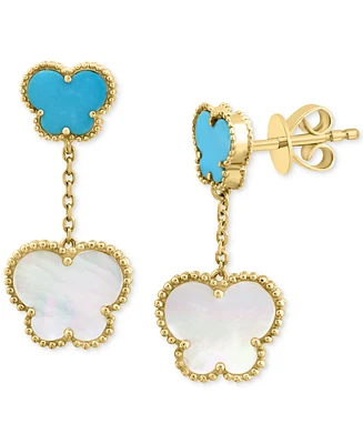 Effy Mother of Pearl & Turquoise Butterfly Drop Earrings in 14k Gold
