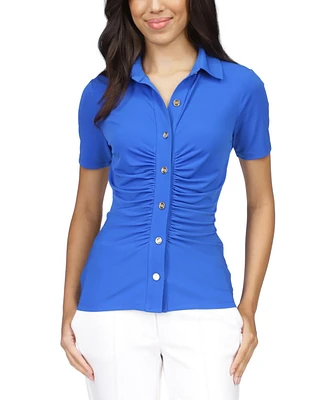 Michael Kors Petite Snap-Front Ruched Top