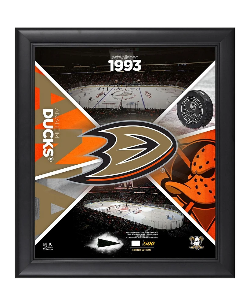 Anaheim Ducks Framed 15" x 17" Team Impact Collage with a Piece of Game-Used Puck - Limited Edition of 500