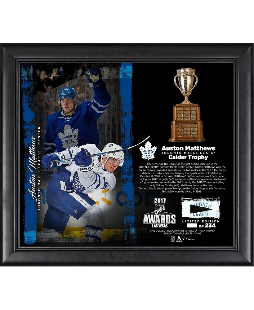 Auston Matthews Toronto Maple Leafs Framed 15" x 17" 2017 Calder Trophy Winner Collage with a Piece of Game-Used Puck - Limited Edition of 234