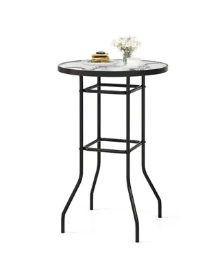 38'' Patio Round Counter Height Bar Table withTempered Glass Tabletop Poolside