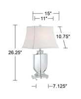 Tilde Traditional Style Table Lamp 26.25" High Clear Crystal Urn Tapered Rectangular White Shade Decor for Living Room Bedroom House Bedside Nightstan