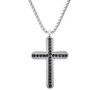 Steeltime Men's Silver-Tone Crystal Cross Pendant Necklace, 24"