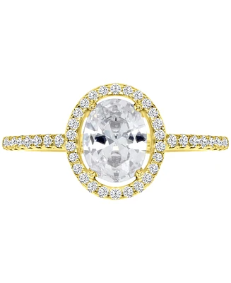 Cubic Zirconia Oval Halo Engagement Ring 14k Gold-Plated Sterling Silver